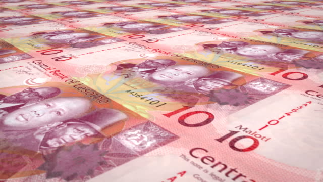 Banknoten-der-zehn-Maloti-oder-Lotis-Lesothos-Rollen,-Bargeld,-Schleife