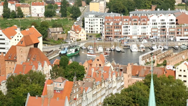 Beautiful-aerial-cityscape-of-Gdansk,-large-Polish-city-on-Baltic-coast,-travel