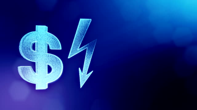 dollar-sign-and-emblem-of-lighting-bolt.-Finance-background-of-luminous-particles.-3D-loop-animation-with-depth-of-field,-bokeh-and-copy-space-for-your-text.Blue-color-v2