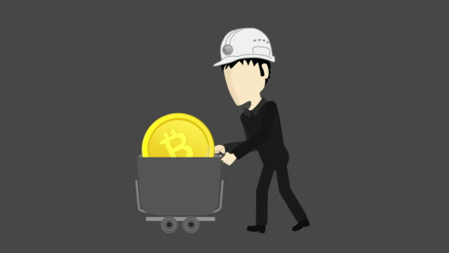 Bitcoin-Miner-mit-Bergbau-Karren-gonna-die-linke-Animation---4K-Matte-inklusive