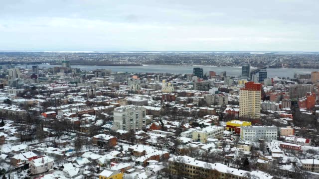 Downtown-of-Dnipro-city-at-winter.-Panoramic-4k-video-footage-from-quadcopter.