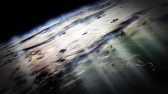 Sun-Rays-Above-The-Planet-Earth.-Earth's-Atmosphere.