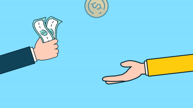 Banknoten-und-Münzen-Dollar-mit-Händen-Wirtschaft-Animation