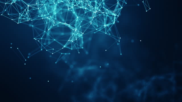Abstract-connected-dots-and-lines-on-blue-background.-Communication-and-technology-network-concept-with-moving-lines-and-dots.