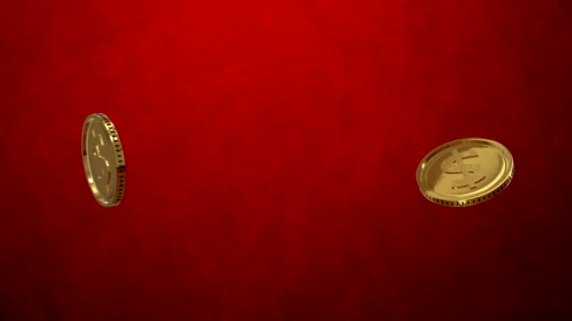 Bitcoin-rain-on-red-background