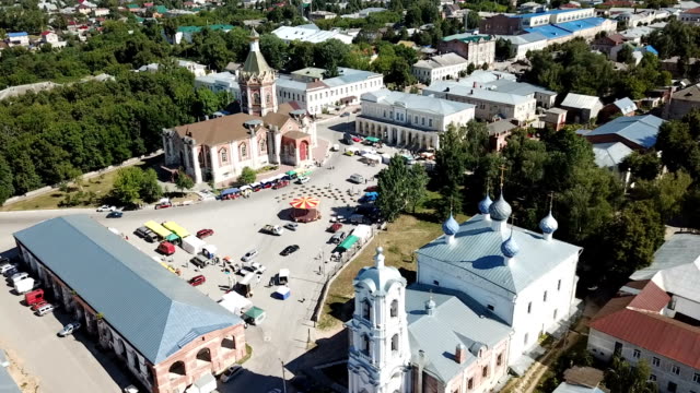 Aerial-view-of-central-Cathedral-Square-in-Russian-town