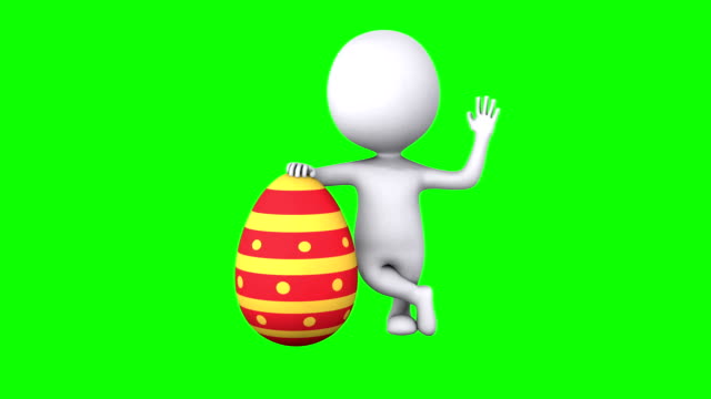 3D-hombre-con-huevo-rojo-de-Pascua-en-verde-Chroma-Key.-Vacaciones-de-Pascua-y-concepto-de-bienvenida.-Feliz-Pascua.