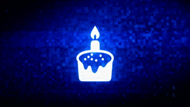 Geburtstag-Ostern-Kuchen-Symbol-digitale-Pixel-Rauschen-Fehler-Animation.