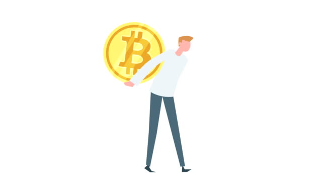 Flat-cartoon-colorful-man-character-animation.-Male-walk-up-on-the-ladder-with-bitcoin-coin-on-his-back-situation