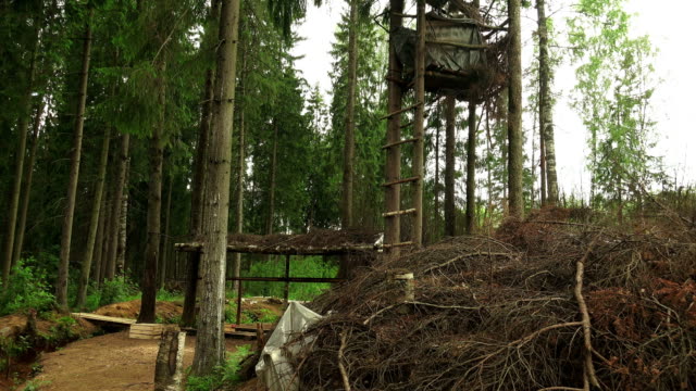 Military-observation-tower-for-in-the-forest.-4K.
