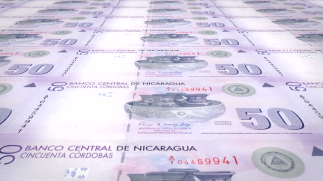 Billetes-de-cincuenta-córdobas-nicaragüenses-de-Nicaragua,-dinero-en-efectivo,-lazo