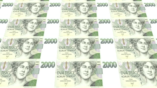 Billetes-de-2-mil-coronas-checas-de-República-Checa,-dinero-en-efectivo,-lazo