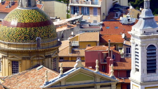 Vista-superior-del-techo-de-la-Catedral-de-Santa-Reparata,-arquitectura-en-Niza,-turismo