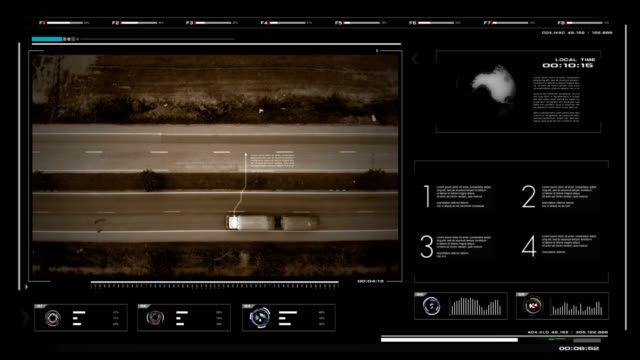 Animation-der-Trandsport-Benutzeroberfläche-HUD-auf-dunklem-Hintergrund-für-Cyber-futuristisches-Konzept-mit-Getreide-verarbeitet