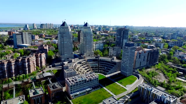 Aerial-view-of-the-Dnipro-city,Twin-Towers