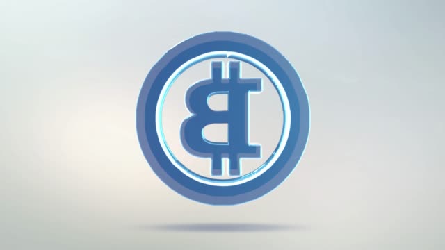 Bitcoin-Symbol-ist-aus-Glas-gefertigt.-Transparente-rotierenden-Bitcoin-Ikone-mit-alpha-Kanal-blau-grüne-Farbe.-Nahtlose-Schleife-Symbol-3D-Figur