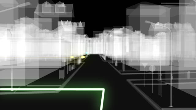 Fiber-optic-cables-carrying-information-toward-glow-wireframe-town