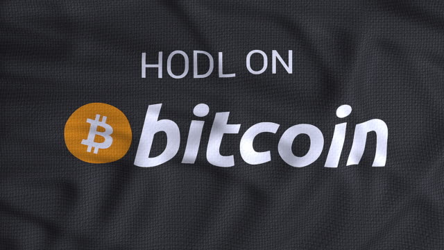 hodl-auf-Bitcoin-Flagge,-Handel-mit-digitaler-Kryptowährung-Animation-konzeptionell