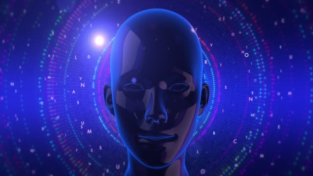 Menschlicher-Kopf,-der-sich-im-digitalen-Raum-dreht.-Technologie-und-Künstliche-Intelligenz