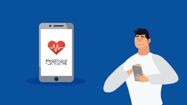 hombre-que-usa-el-teléfono-inteligente-con-la-atención-médica-en-línea-y-cardio-corazón