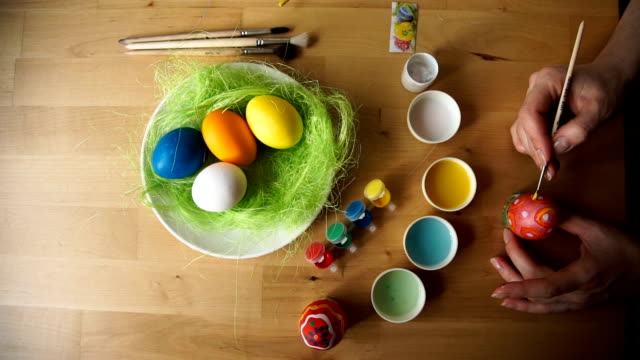 Female-Hand-Painted-Easter-Eggs-with-a-Brush