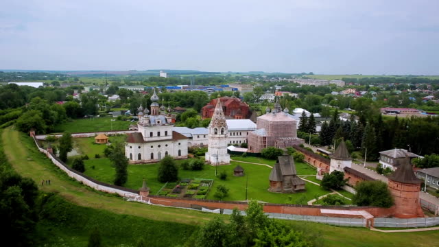 aerial-shot-ancient-Kremlin,-Yuriev-Polskiy,-Russia