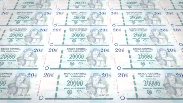 Billetes-de-20-mil-Guaraní-paraguayo-de-Paraguay,-dinero-en-efectivo,-lazo