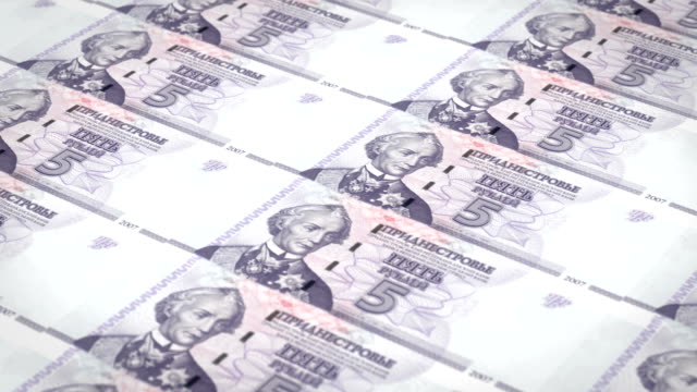 Banknoten-von-fünf-Transnistrischen-Rubel-von-Transnistrien,-Bargeld,-Schleife