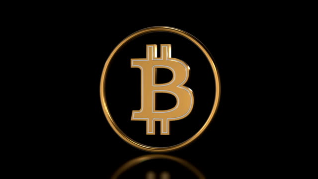 Bitcoin-rotativo-sobre-fondo-negro,-animación-3d