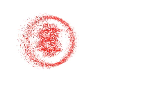 3D-rote-Polygonen-drehen-und-montieren-in-einem-Bitcoin-3D-Symbol-im-Ring.-4-k-sauber-3D-Animation-auf-weißem-Hintergrund
