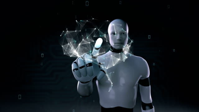 Robot-cyborg-open-palm,-Brain-connect-digital-lines,-4K-size-movie.grow-artificial-intelligence.