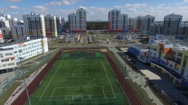 Urban-development.-Footage.-Residential-area-Academic,-new-buildings.-Ekaterinburg,-Russia.-Shooting-from-the-air-by-a-flying-camera