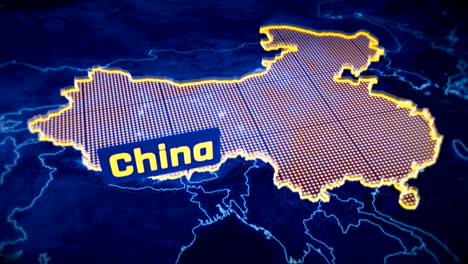 China-country-border-3D-visualization,-modern-map-outline,-travel