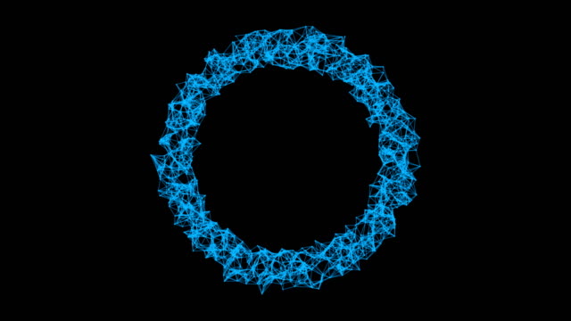 Donut-Form-mit-Loch.-Struktur-der-Kugel-mit-Netzwerk-Verbindung-Linien-und-Punkte-auf-schwarzem-Hintergrund-in-futuristischen-Digitalrechner-Technologiekonzept,-abstrakte-3D-Illustration-isoliert