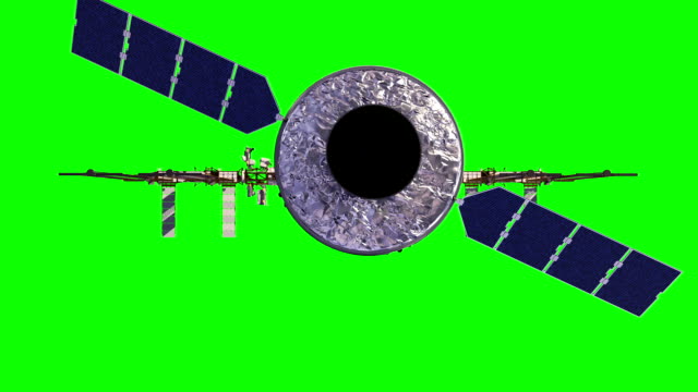 Cargo-Spaceship-Is-Preparing-To-Dock-With-International-Space-Station.-Green-Screen.