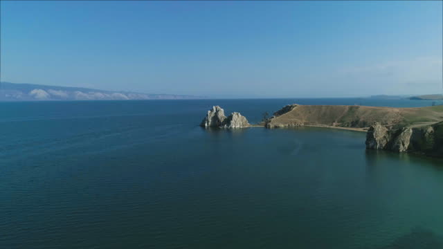 View-of-the-natural-landmark-of-Olkhon-Island---Shamanka-Rock.
