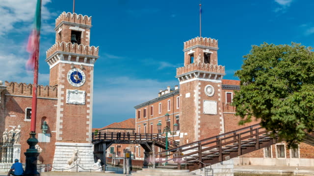 Entrance-to-the-Arsenale-timelapse,-Venice,-Veneto,-Itlay