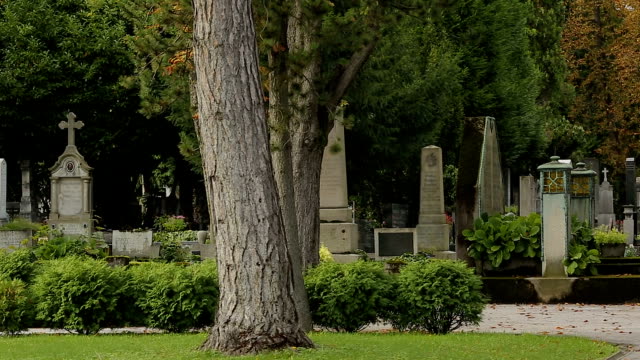 Panorama-of-beautiful-Mirogoj-cemetery-park-with-lots-of-graves-and-tombs