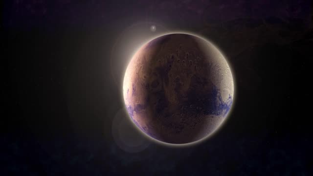 4K-animación-de-un-planeta-realista-en-Marte-con-una-llamarada-solar-en-el-espacio