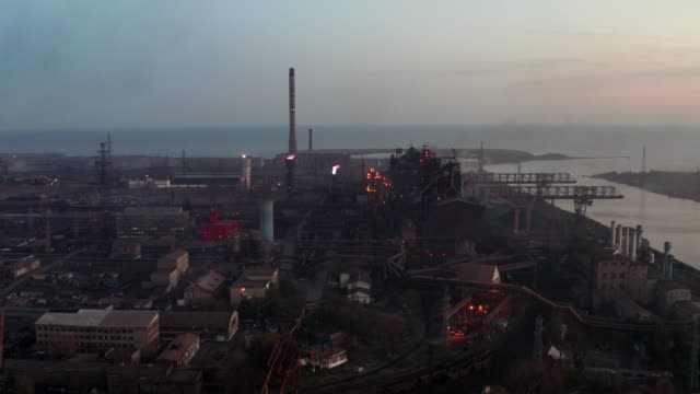 Industrial-production-plant-with-blast-furnaces