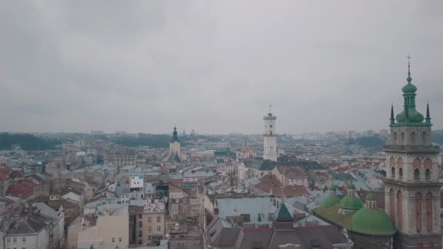 Aerial-City-Lviv,-Ukraine.-European-City.-Popular-areas-of-the-city