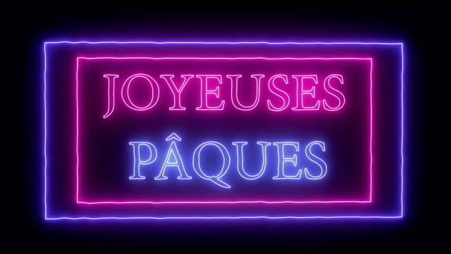 Animation-Neonschild-"Joyeuses-Paques",-Happy-Easter-in-Französisch