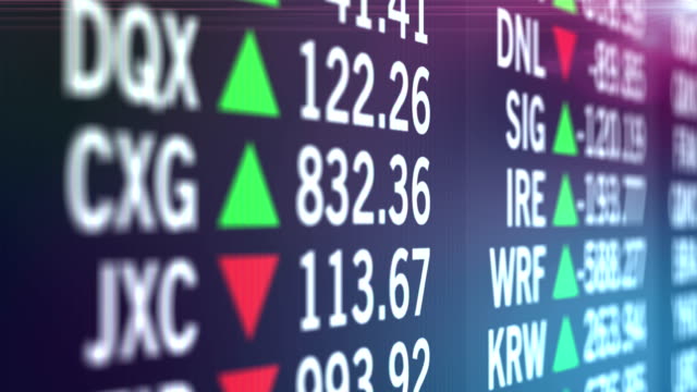 Many-listed-stock-market-companies-with-indexes-and-share-price,-vertical-scroll