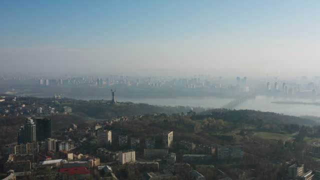 Aerial-view-over-Kyiv-in-the-fog-4K-Ultra-HD