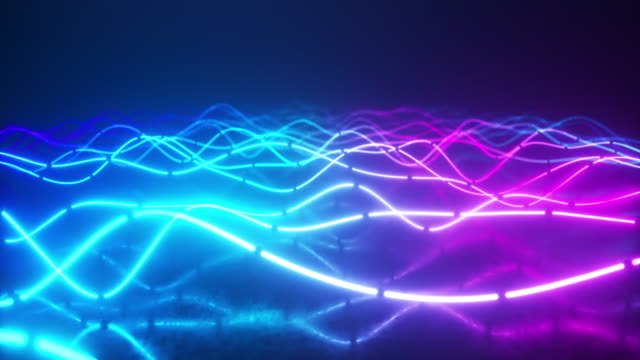 Futuristische-Neon-Glühende-Oberfläche-aus-hellen-Linien.-Abstrakter-Bewegungshintergrund.-Ultraviolettes-Signalspektrum,-Lasershow,-Energie,-Schallschwingungen-und-Wellen.-Nahtlose-Schleife-3D-Rendern