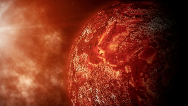 Rote-Erde-liegt-in-der-Nähe-der-Sonne.-Bewegung-von-celestial-Körper-in-Raum