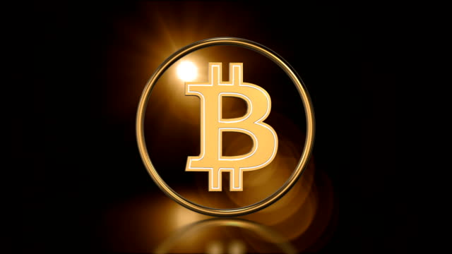 Rotating-Bitcoin-on-black-background,-3d-animation