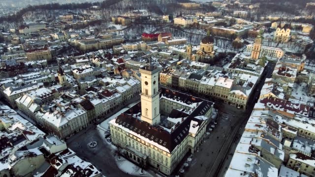 Day-aerial-shot-of-central-part-of-Lviv-city