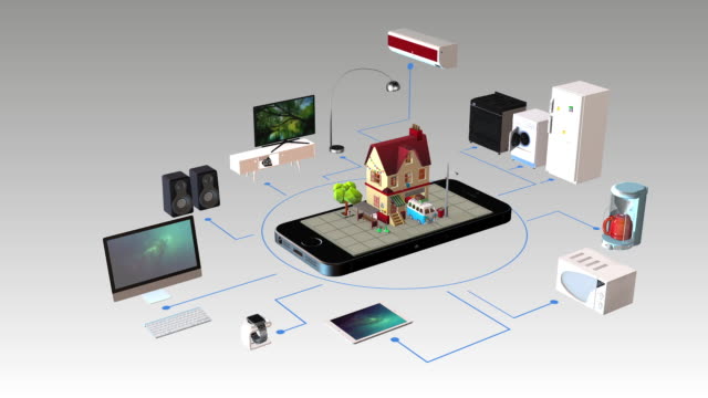 Cell-phone-connected-to-various-objects-in-the-home