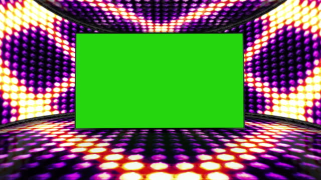 Squares-Bulb-Lights-Room-Background-with-Green-Screen,-Loop,-4k
